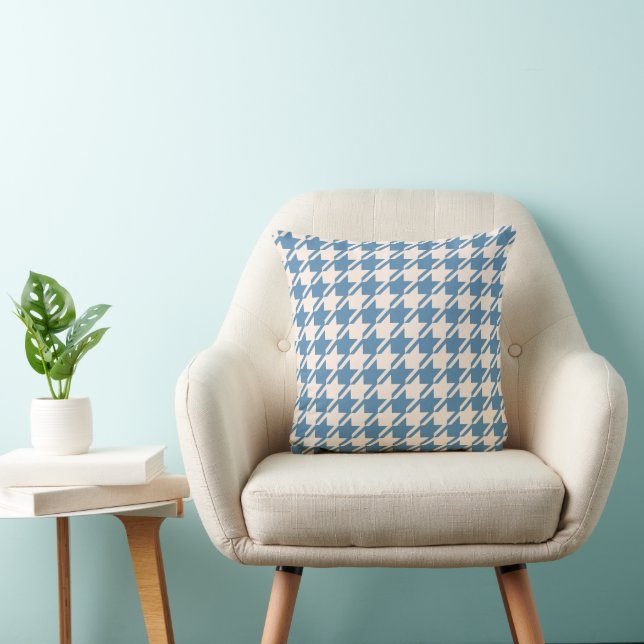 Houndstooth 2Way Blue+Cream Big Pattern Throw Pillow (Chair)