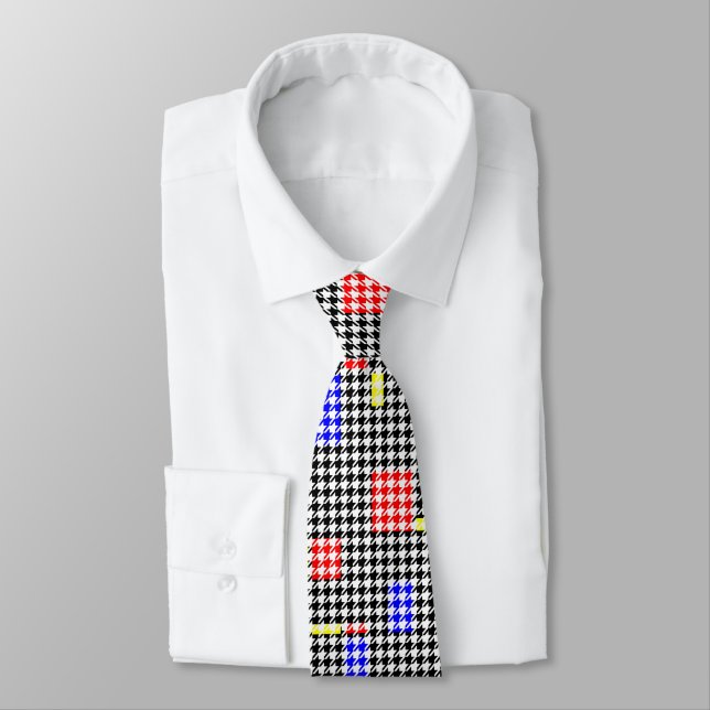 Houndstooth Abstract Black and Colours Modern Art Neck Tie (Tied)