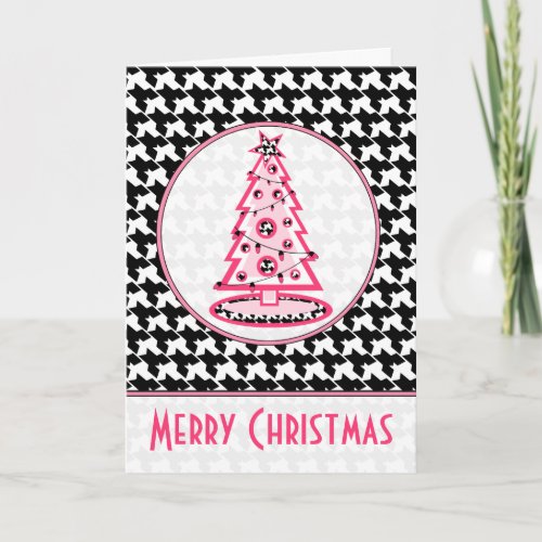 Houndstooth and Pink Christmas Tree Card