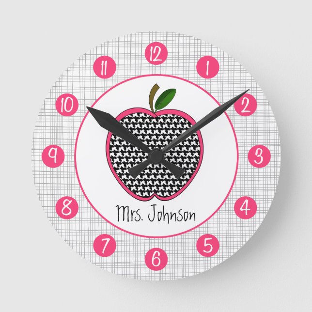 Houndstooth Apple Personalized Clock For Teachers (Front)