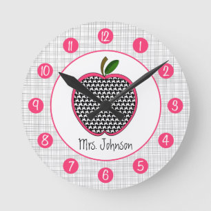Houndstooth Apple Personalized Clock For Teachers