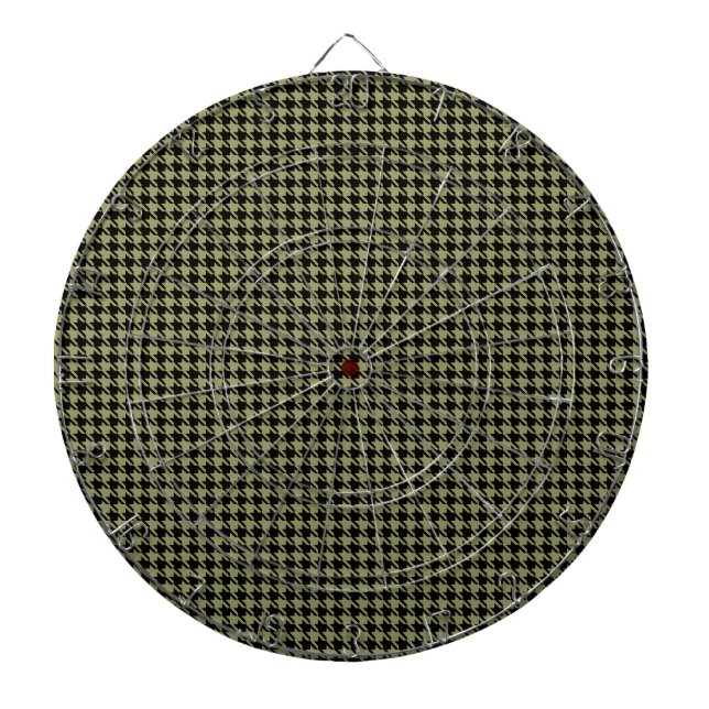 Houndstooth Avocado and Black Dartboard With Darts (Front)