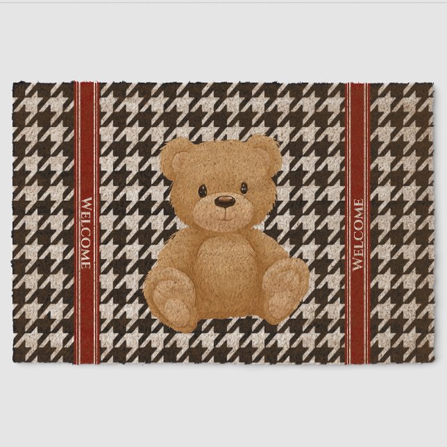 Houndstooth Bear Home, Fiber Doormat (Front)