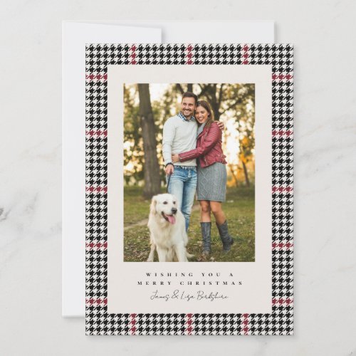 Houndstooth black and red one photo Christmas Holiday Card