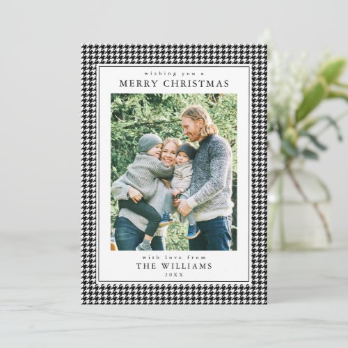 Houndstooth Black and White Christmas Photo Holiday Card