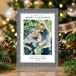 Houndstooth Black and White Christmas Photo Holiday Card