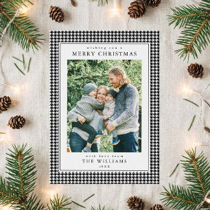 Houndstooth Black and White Christmas Photo Holiday Card