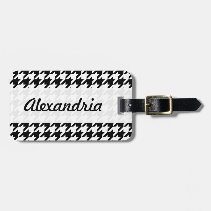 Houndstooth Black and White Decorative Art Pattern Luggage Tag Zazzle
