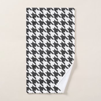 Houndstooth  Black And White Hand Towel by MehrFarbeImLeben at Zazzle