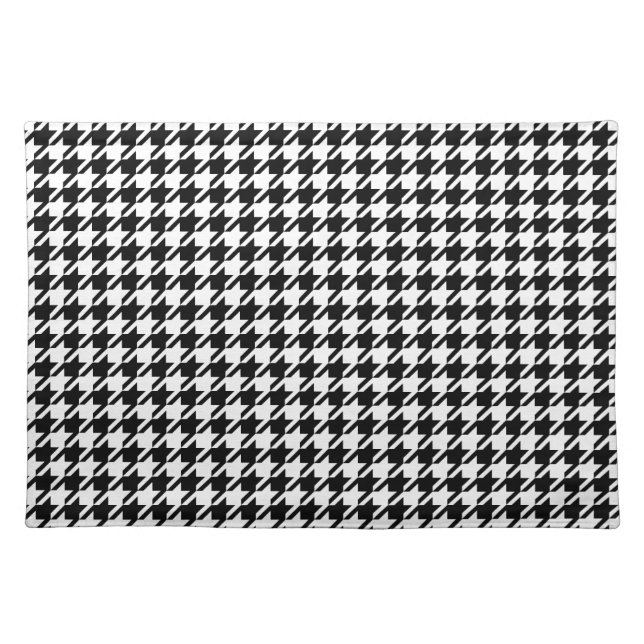 Houndstooth Black and White Jagged Checks Pattern Cloth Placemat (Front)