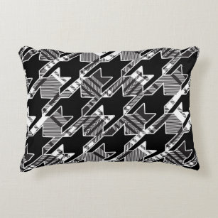 Houndstooth Black And White Patchwork Pattern Accent Pillow