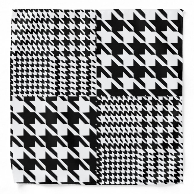 Houndstooth Black And White Patchwork Pattern Bandana (Front)