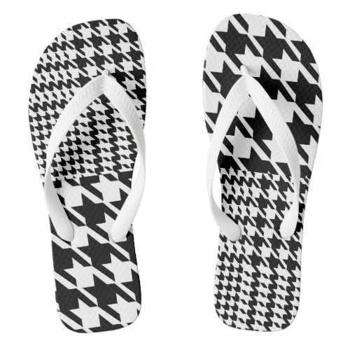 Houndstooth Black And White Patchwork Pattern Flip Flops