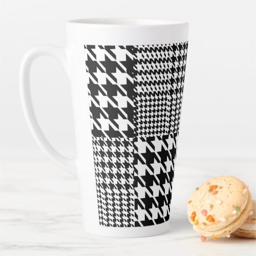 Houndstooth Black And White Patchwork Pattern Latte Mug