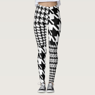 Houndstooth Black And White Patchwork Pattern Leggings