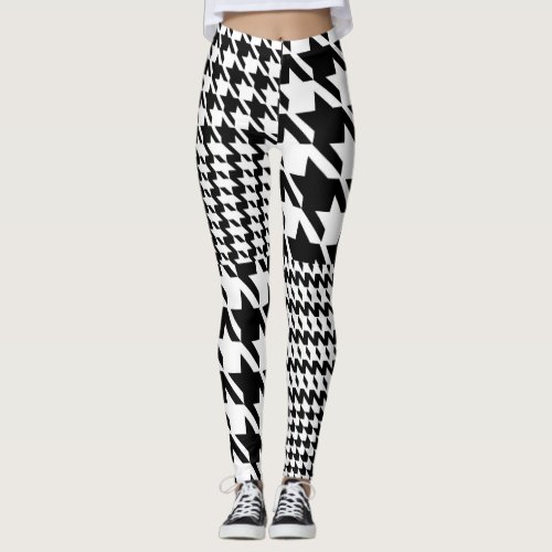 Houndstooth Black And White Patchwork Pattern Leggings