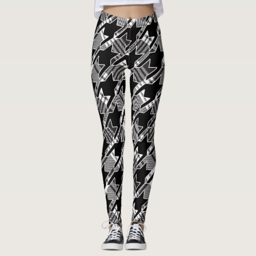 Houndstooth Black And White Patchwork Pattern Leggings