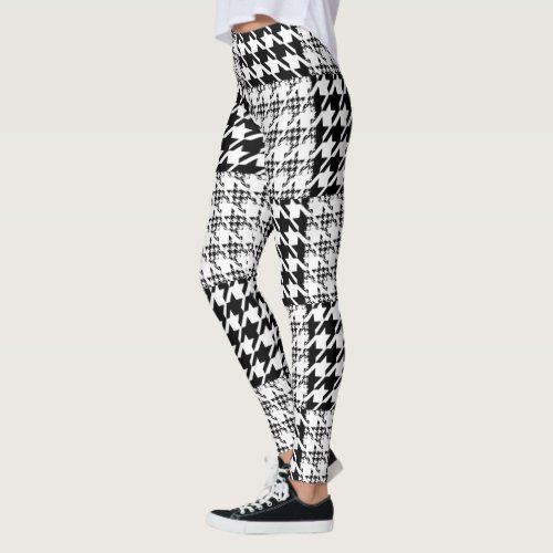 Houndstooth Black And White Patchwork Pattern Leggings