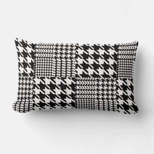 Houndstooth Black And White Patchwork Pattern Lumbar Pillow