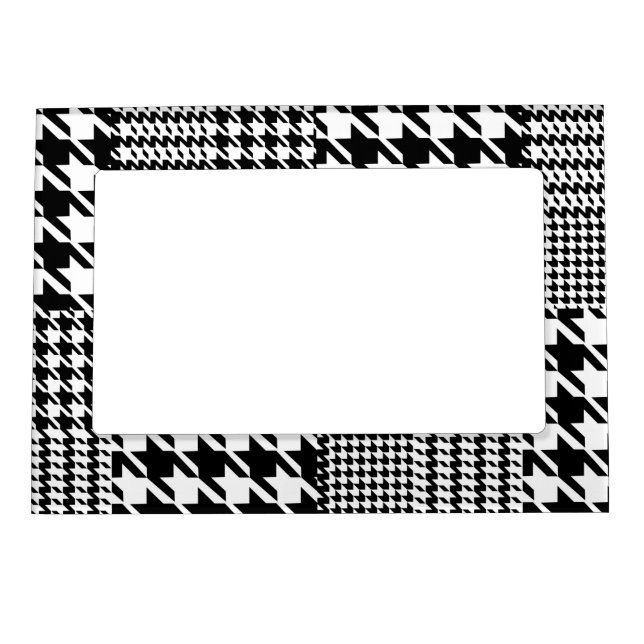 Houndstooth Black And White Patchwork Pattern Magnetic Frame (Front)