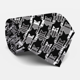 Houndstooth Black And White Patchwork Pattern Neck Tie