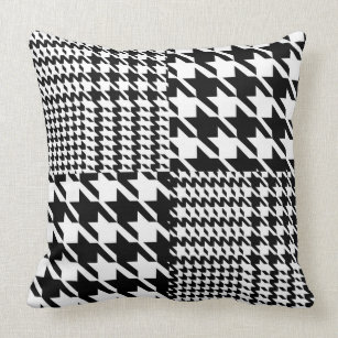 Houndstooth Black And White Patchwork Pattern Throw Pillow