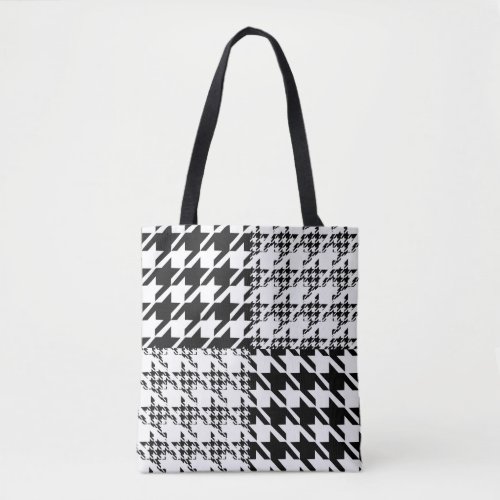 Houndstooth Black And White Patchwork Pattern Tote Bag