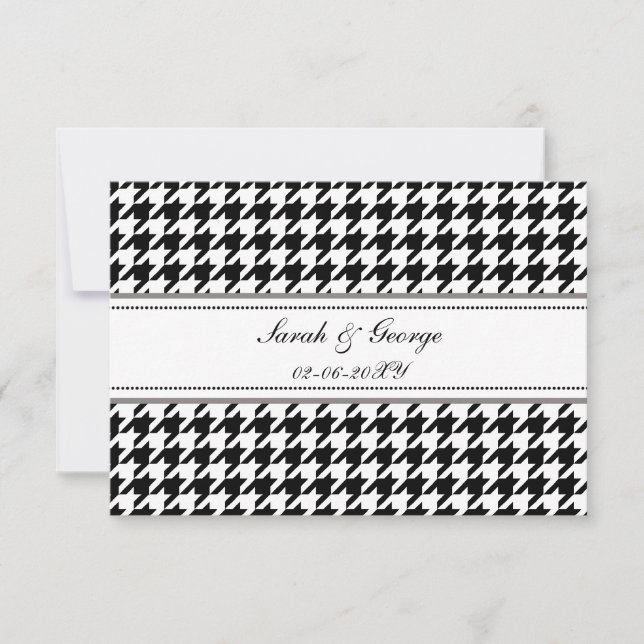 houndstooth black and white wedding rsvp 3.5 x 5 (Front)