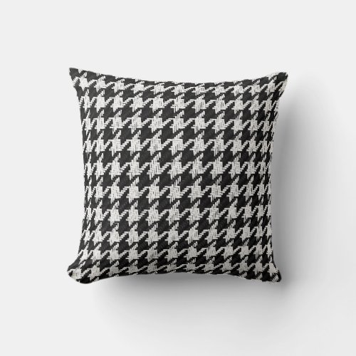 houndstooth black and white with red accent color throw pillow