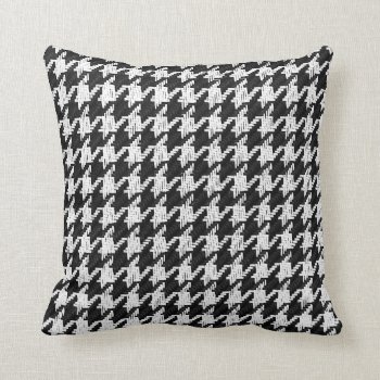 Houndstooth Black And White With Red Accent Color Throw Pillow by hutsul at Zazzle