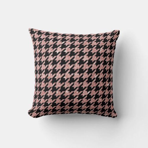 Houndstooth Black Pink Glitter  Throw Pillow