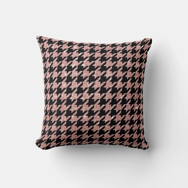Houndstooth Black Pink Glitter  Throw Pillow (Front)