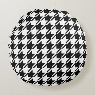 Houndstooth Black+White Big Pattern Round Pillow