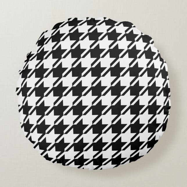 Houndstooth Black+White Big Pattern Round Pillow (Front)
