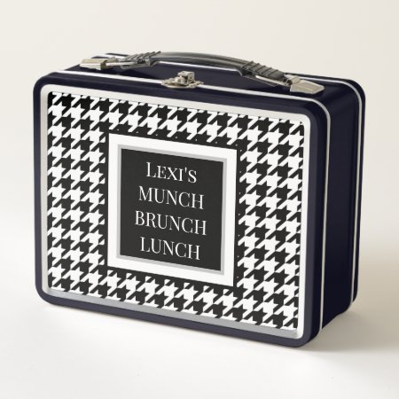 Houndstooth Black White Metal Lunch Box