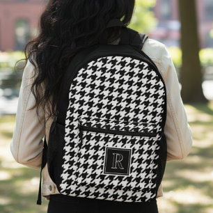 Houndstooth Black & White Monogram Printed Backpack