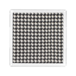 Houndstooth Black White Pattern Acrylic Tray