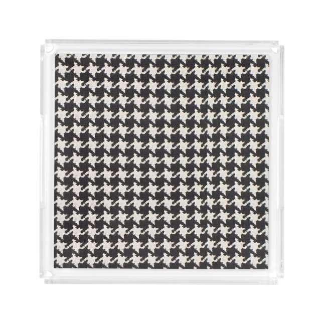 Houndstooth Black White Pattern Acrylic Tray (Front)