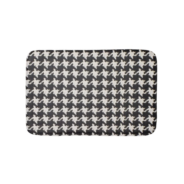 Houndstooth Black White Pattern Bath Mat (Front)