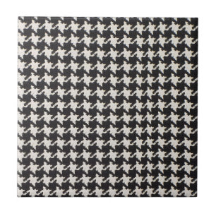 Houndstooth Black White Pattern Ceramic Tile