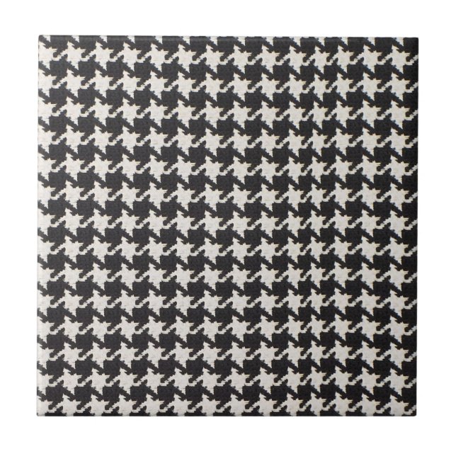 Houndstooth Black White Pattern Ceramic Tile (Front)