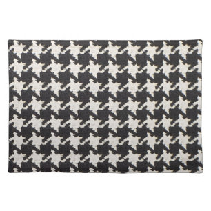 Houndstooth Black White Pattern Cloth Placemat