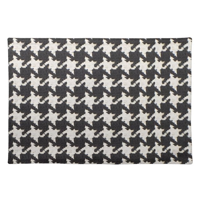 Houndstooth Black White Pattern Cloth Placemat (Front)