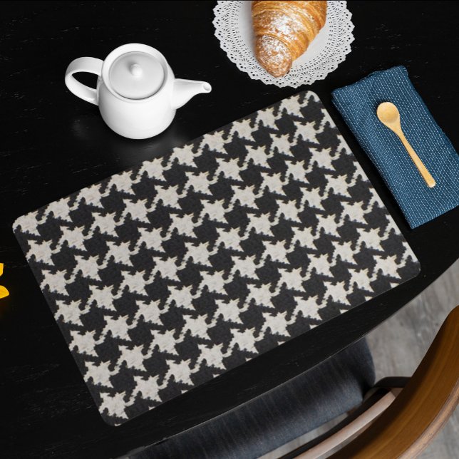 Houndstooth Black White Pattern Cloth Placemat (Creator Uploaded)