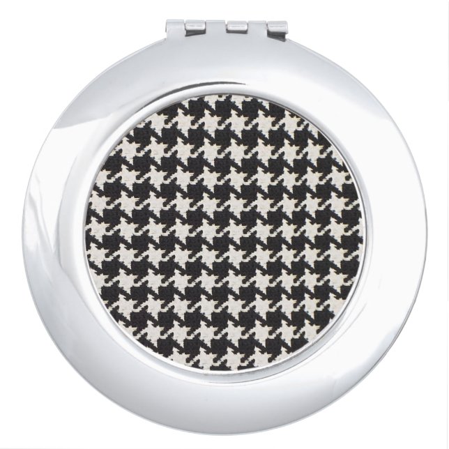 Houndstooth Black White Pattern Compact Mirror (Front)