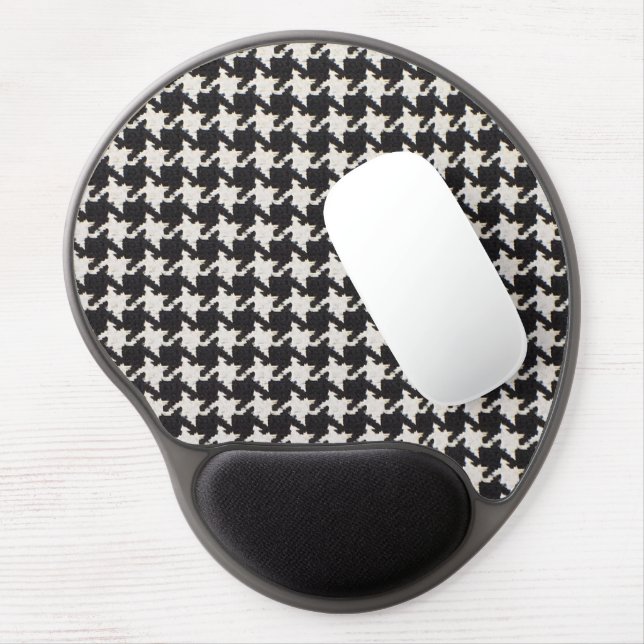 Houndstooth Black & White Pattern Gel Mouse Pad (Left Side)