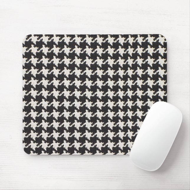 Houndstooth Black & White Pattern Mouse Pad (With Mouse)