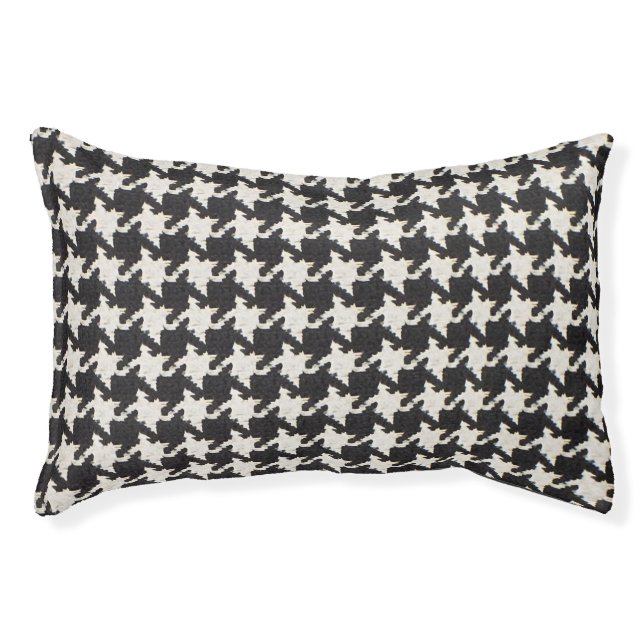 Houndstooth Black White Pattern Pet Bed (Front)