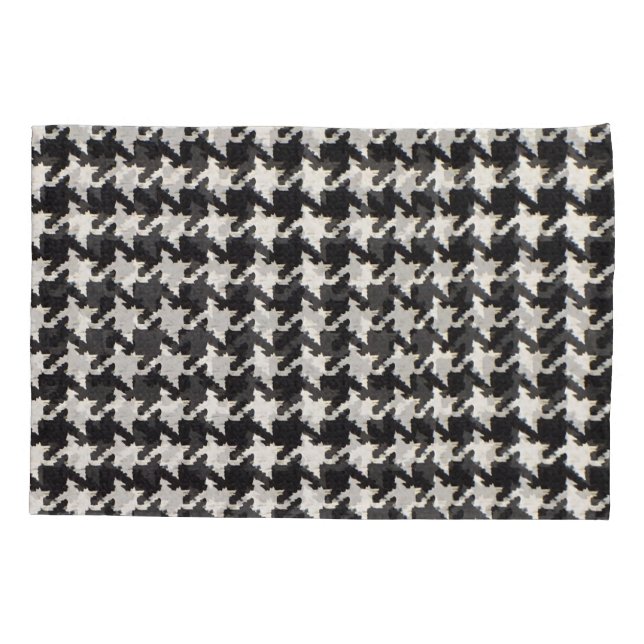 Houndstooth Black White Pattern Pillow Case (Back)