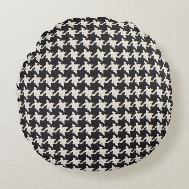 Houndstooth Black White Pattern Round Pillow (Front)